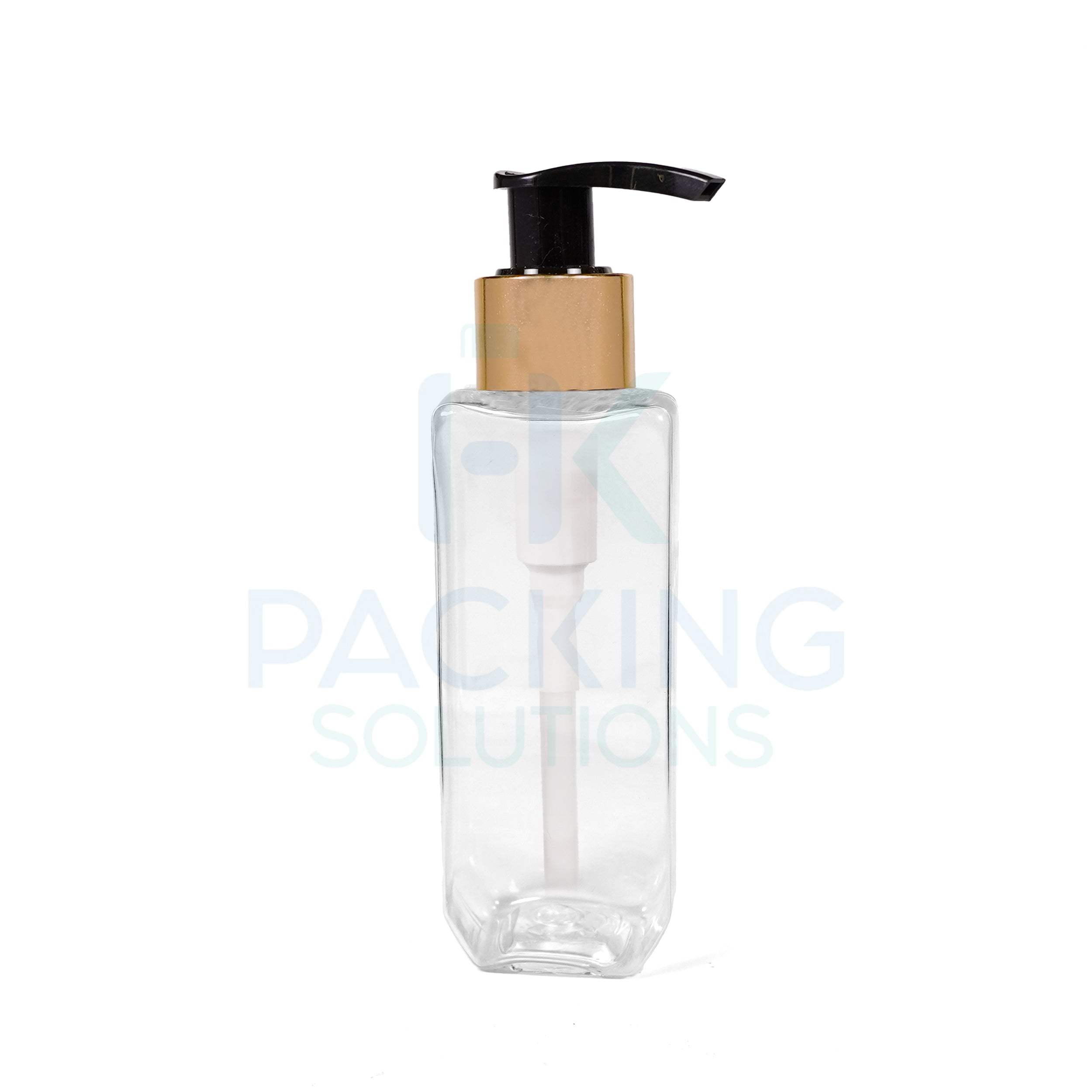 200ml Clear pet cetra bottle with 24mm lotion pump ( Gold black )