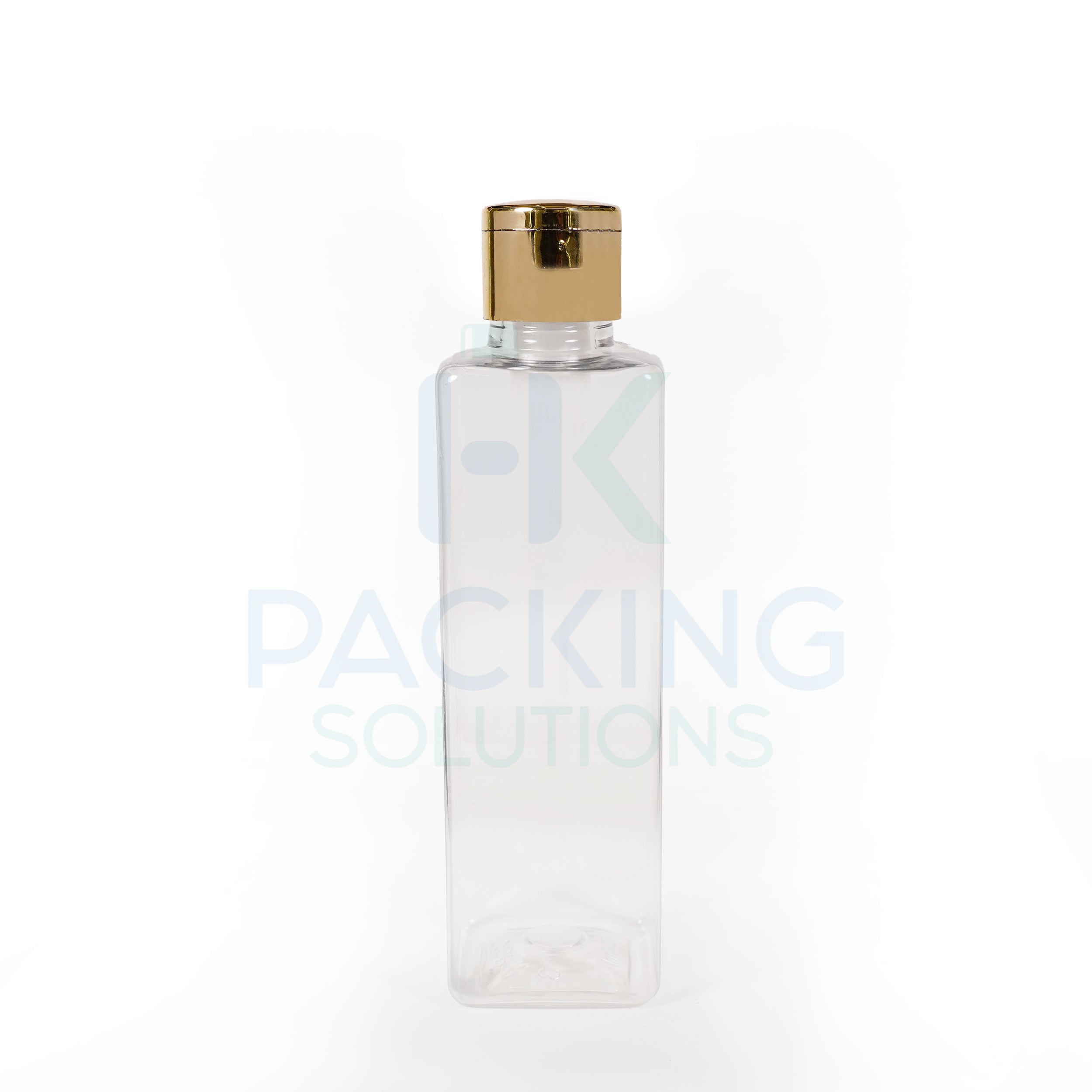 200ml Clear pet square bottle with 24mm FTC cap ( Gold )